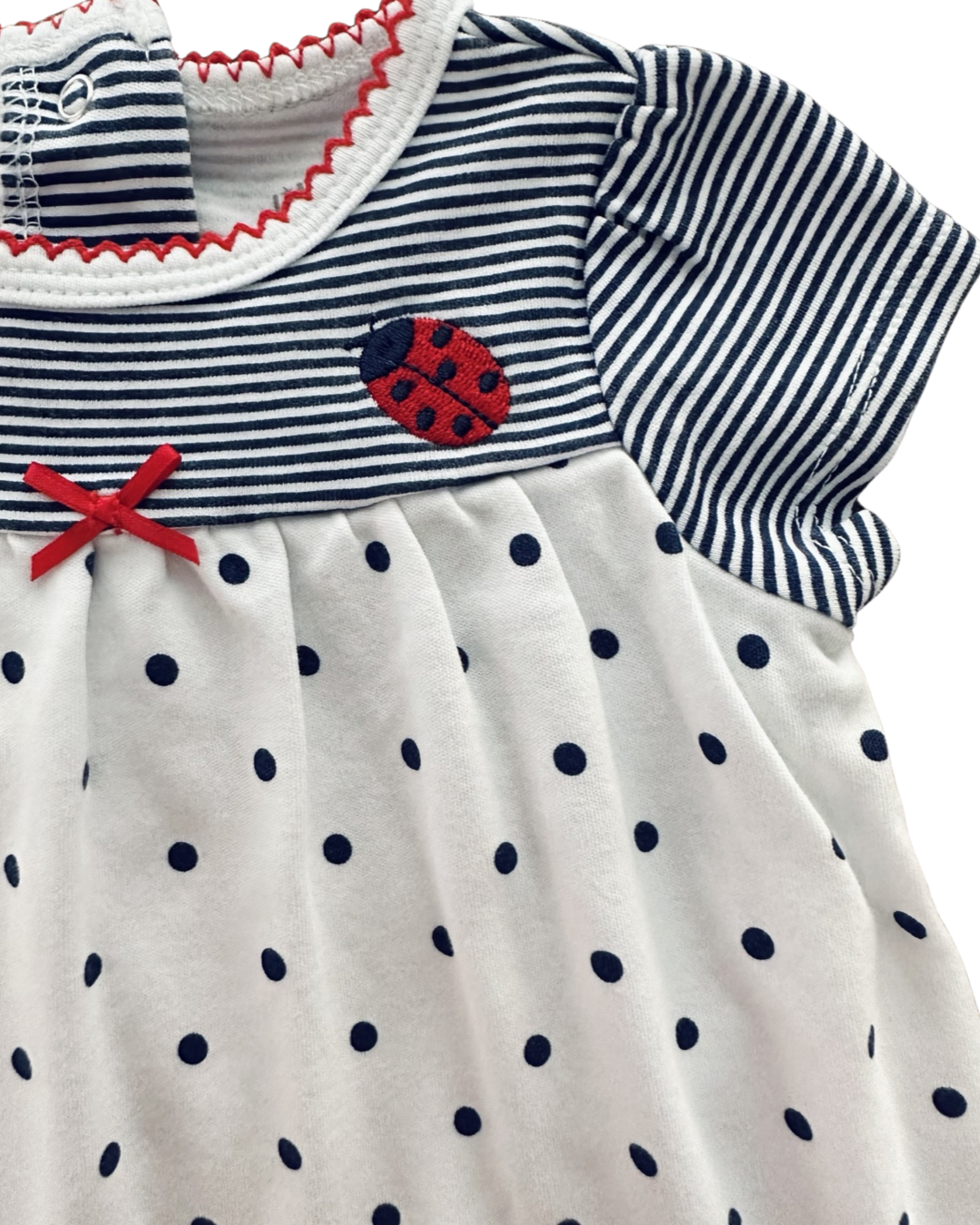 3M Baby Girl Little Me Navy / White Polka Dot Ladybug Onesie Dress