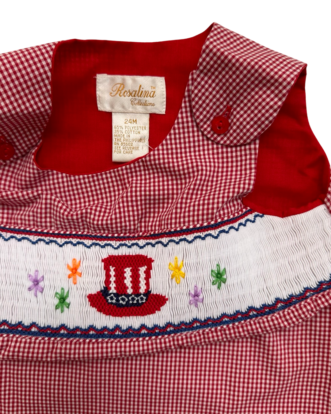 24M Baby Girl Rosalina Red Gingham American Smocked Firework Uncle Sams Hat Dress