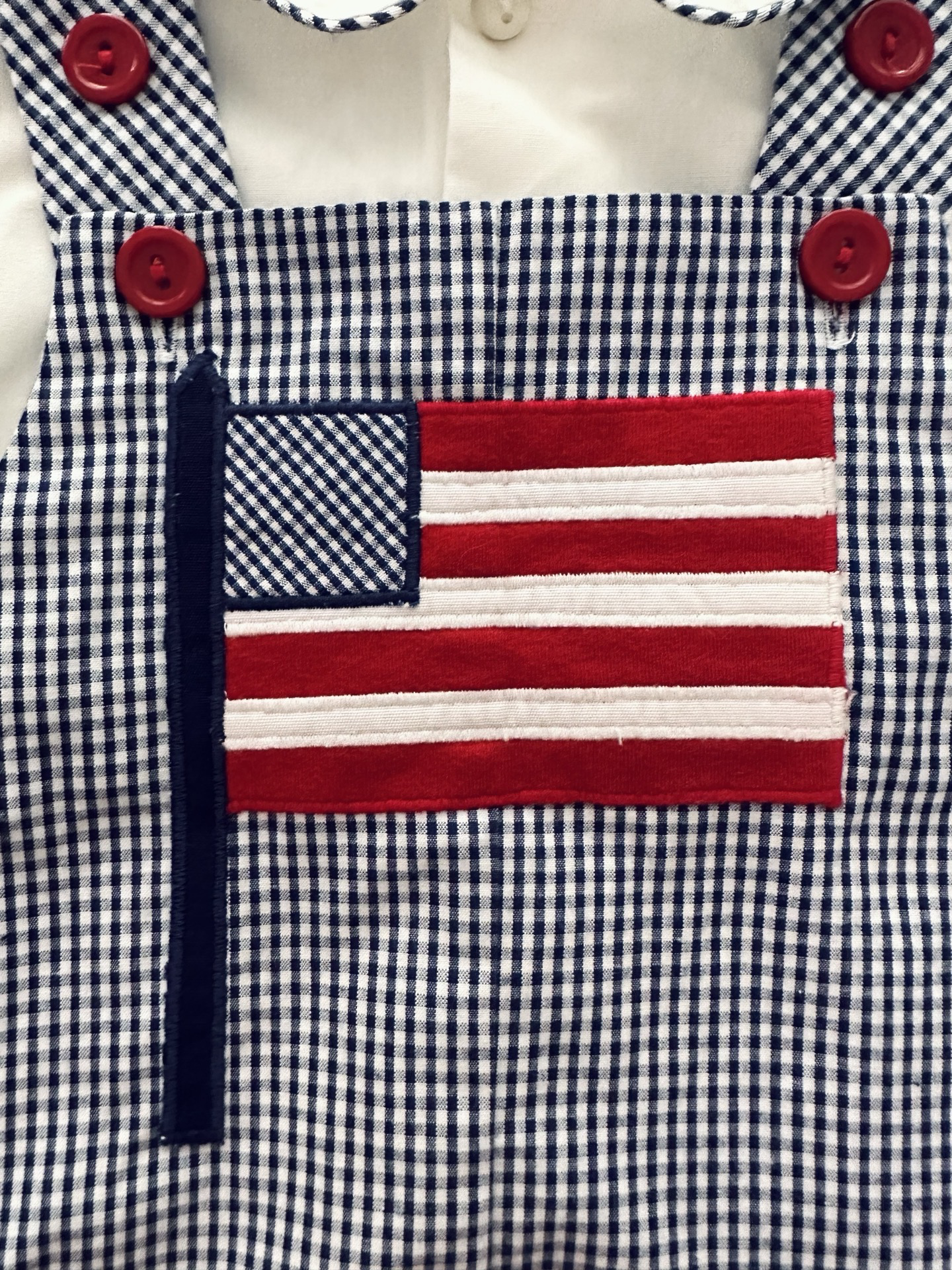 6M Baby Boy Mondays Child Boutique Blue Gingham American Flag Romper