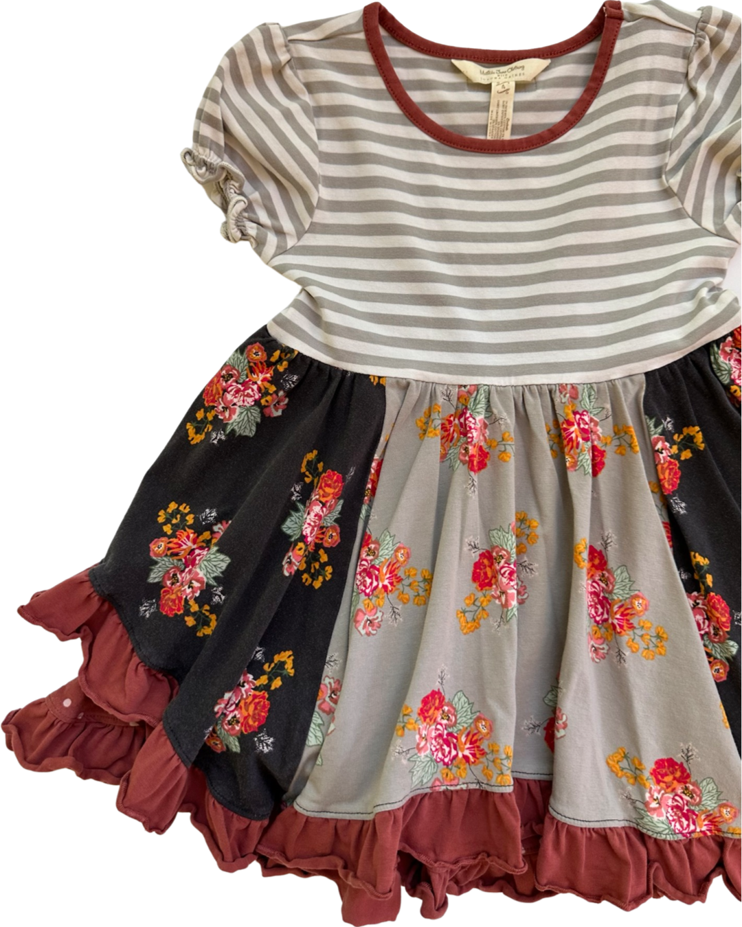 4T Toddler Girl Joanna Gaines w/ Matilda Jane Gray / Maroon Floral Where the Heart Is Dress