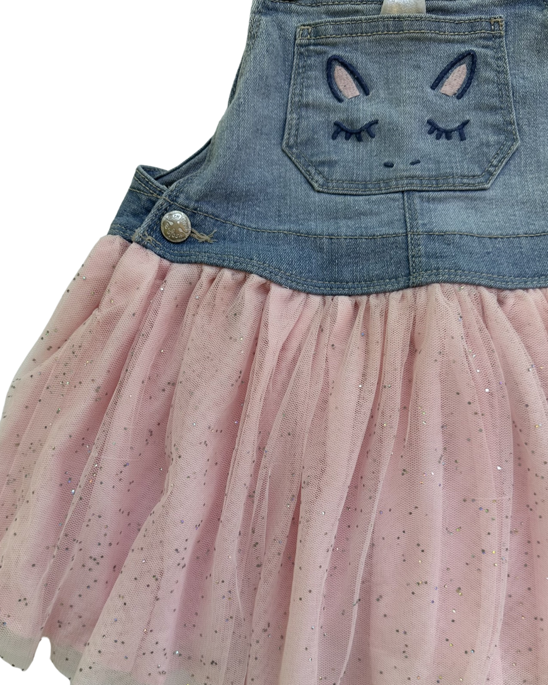 4T Toddler Girl OshKosh B’Gosh Unicorn Denim Pink Tulle Overall Dress