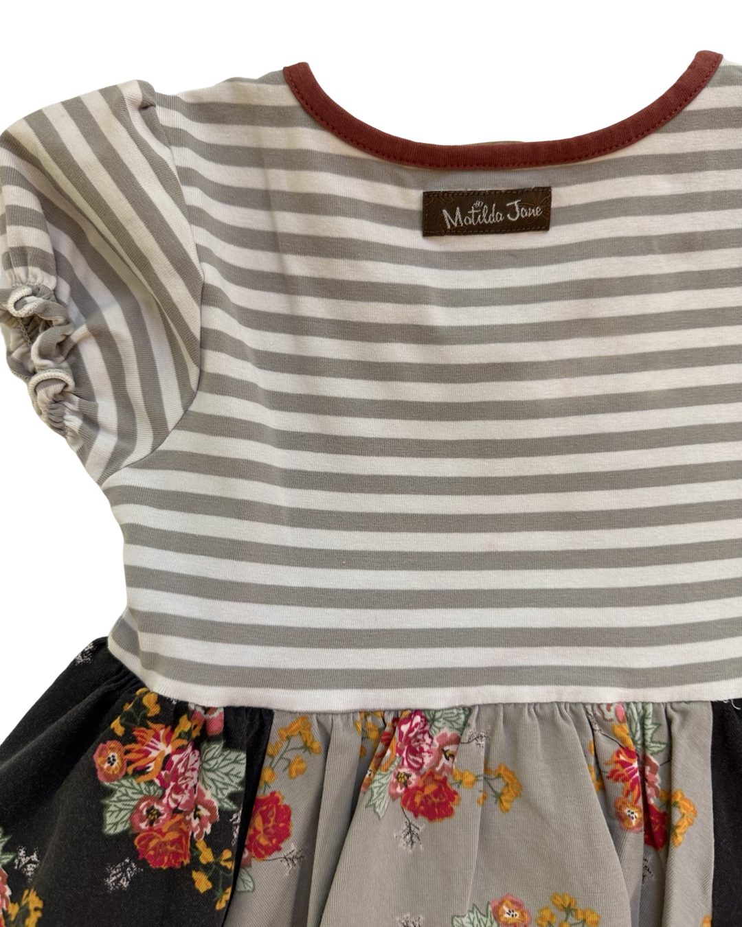 4T Toddler Girl Joanna Gaines w/ Matilda Jane Gray / Maroon Floral Where the Heart Is Dress