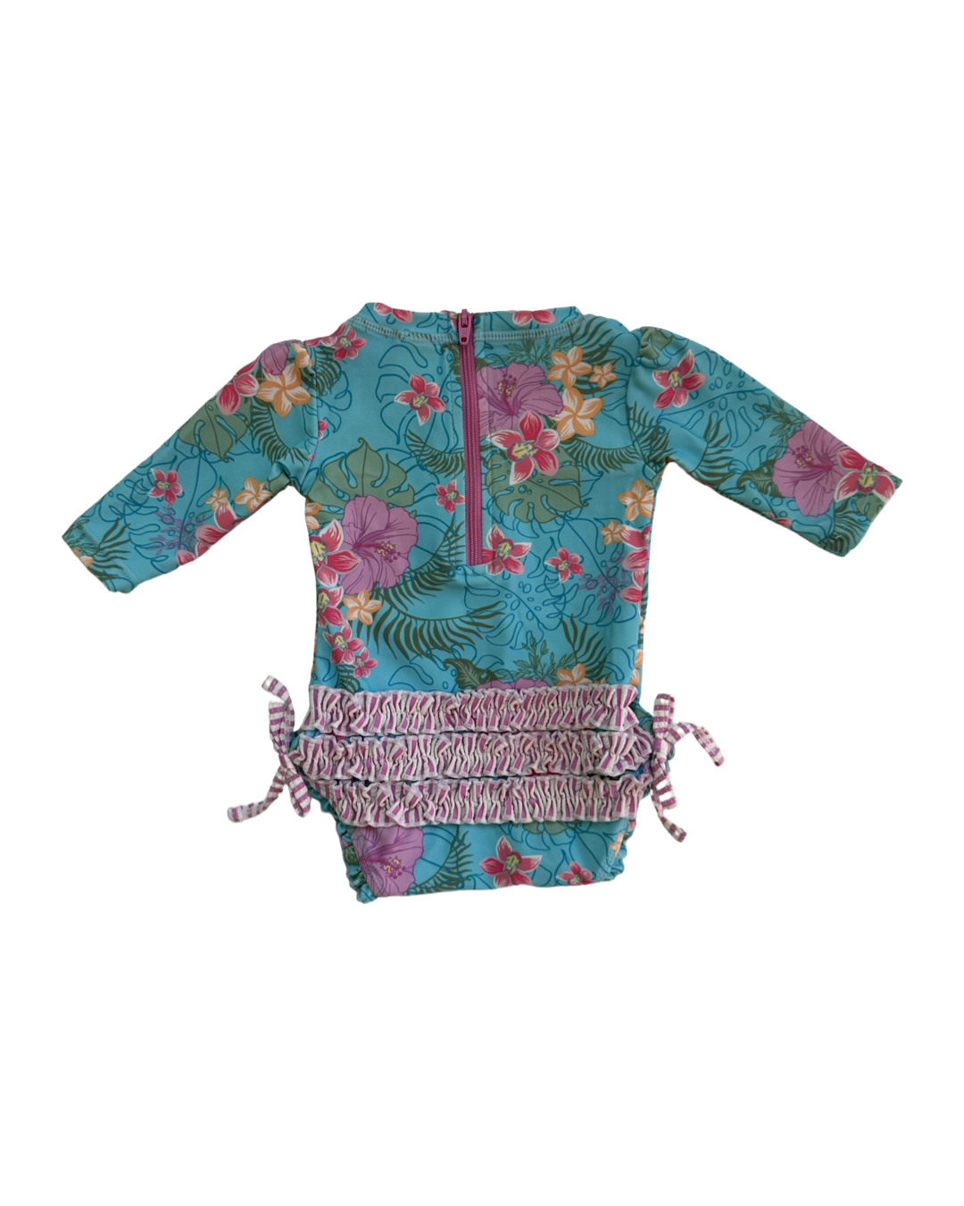 0-3M Baby Girl Hawaiian Print Rufflebutts RashGuard Swim Suit
