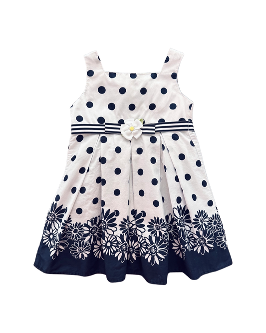 2T Toddler Girl Youngland Navy / White Floral Polkadot Dress