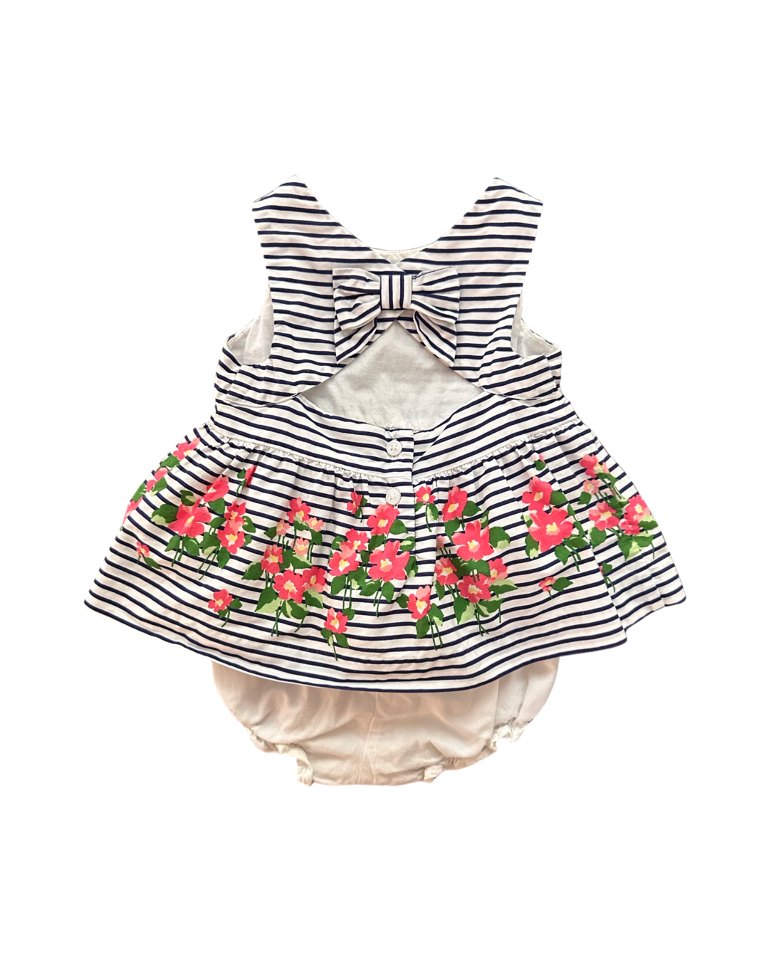 12M-18M Baby Girl Janie & Jack Navy White Striped Pink Floral Top with Matching Bloomers