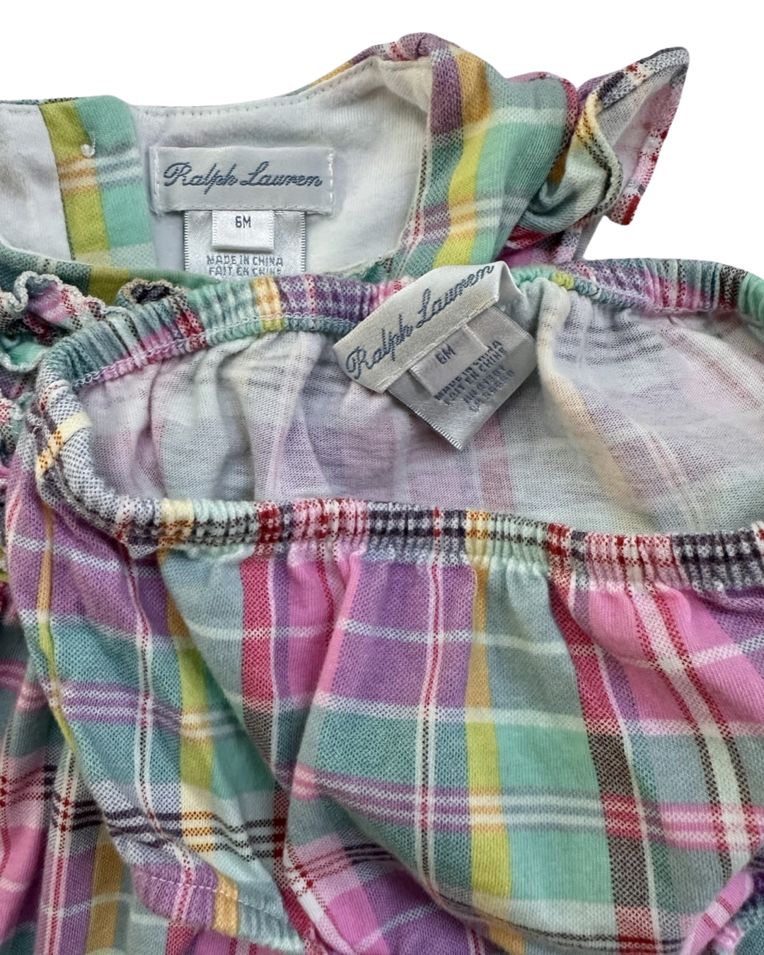 6M Baby Girl Ralph Lauren Pink & Green Plaid Ruffle Dress with Matching Bloomers