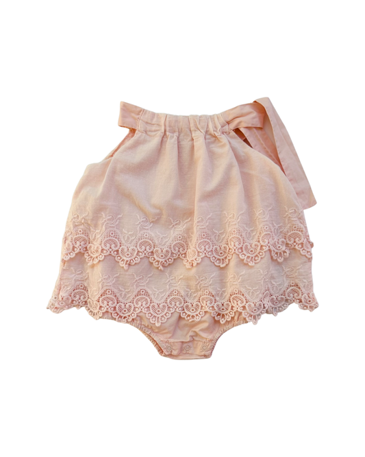 12M Baby Girl Light Pink Eyelet Lace Bubble