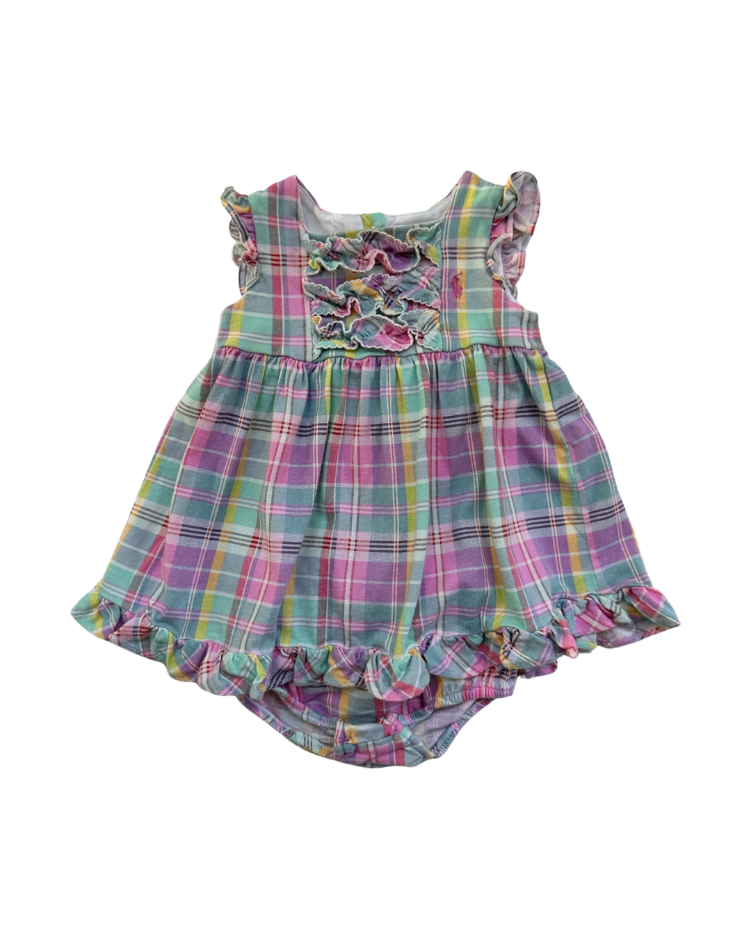 6M Baby Girl Ralph Lauren Pink & Green Plaid Ruffle Dress with Matching Bloomers