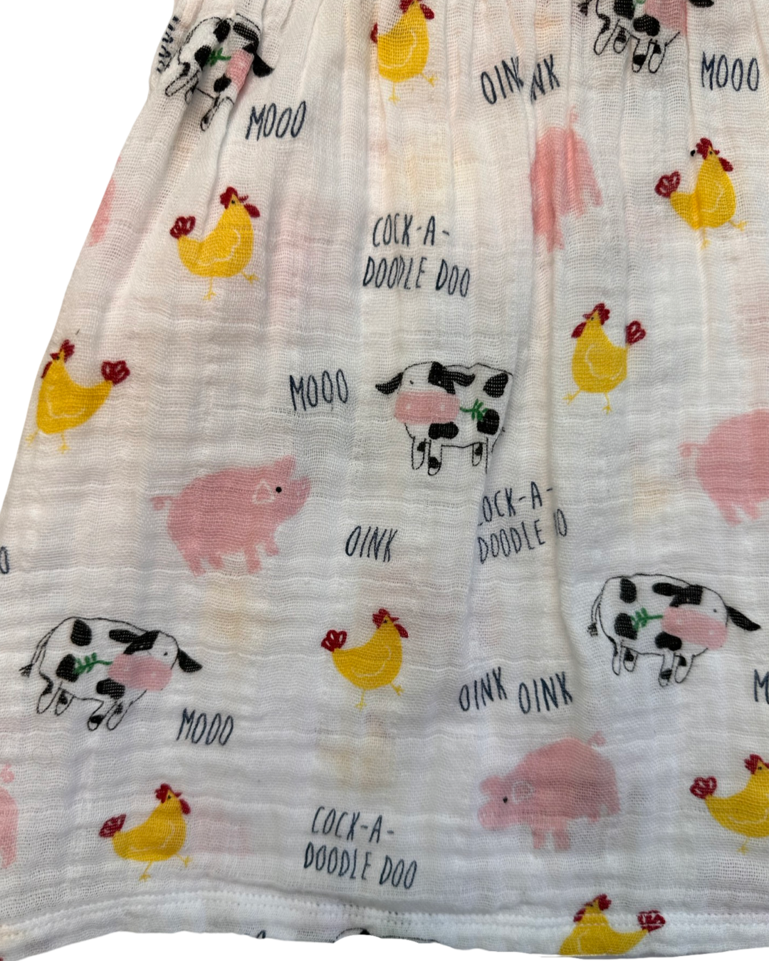 9M Baby -12M Baby Girl Mud Pie Farm Animal Muslin Dress w/ Bloomers