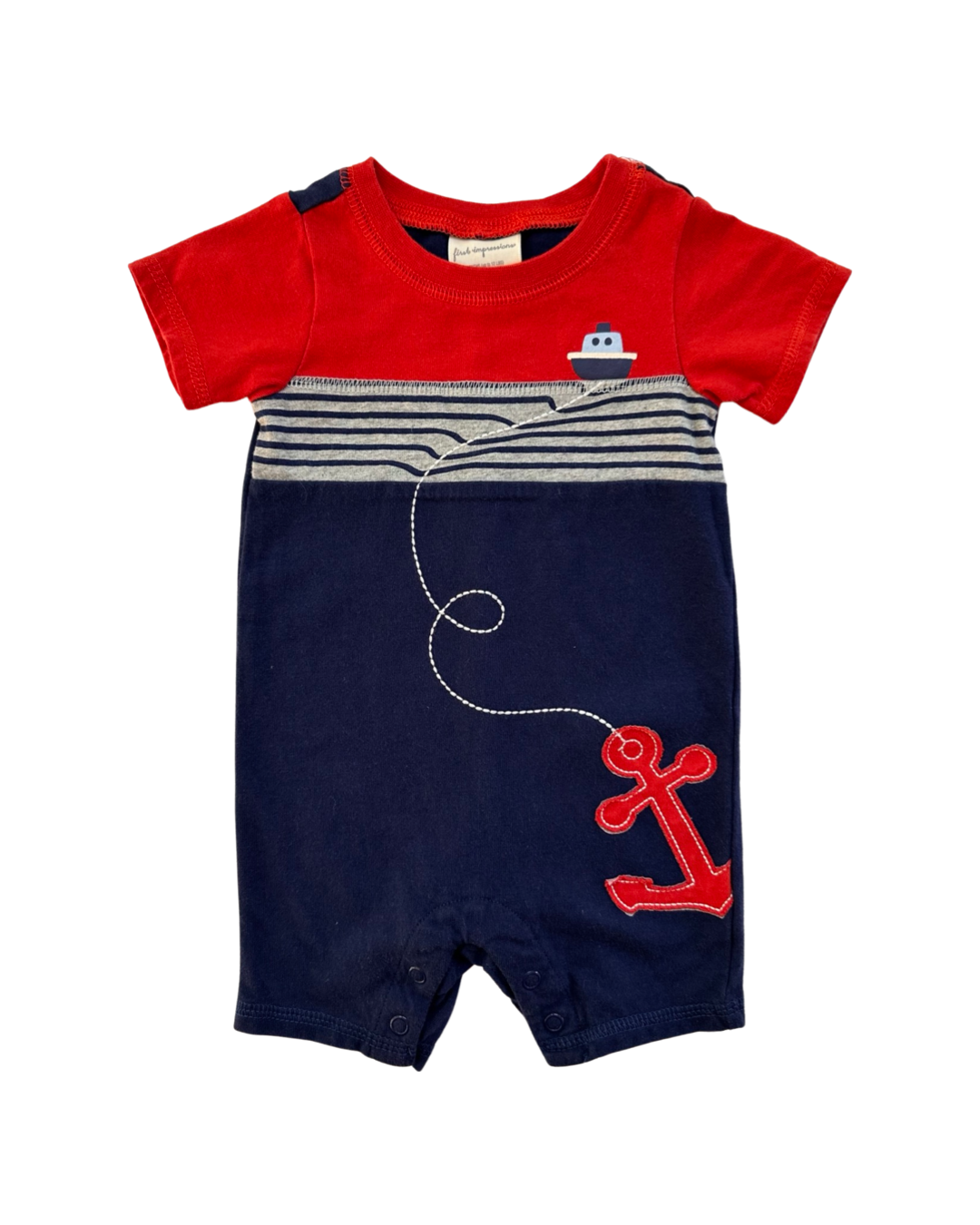 0-3M Baby Boy First Impressions Red / Navy Nautical Anchor Romper