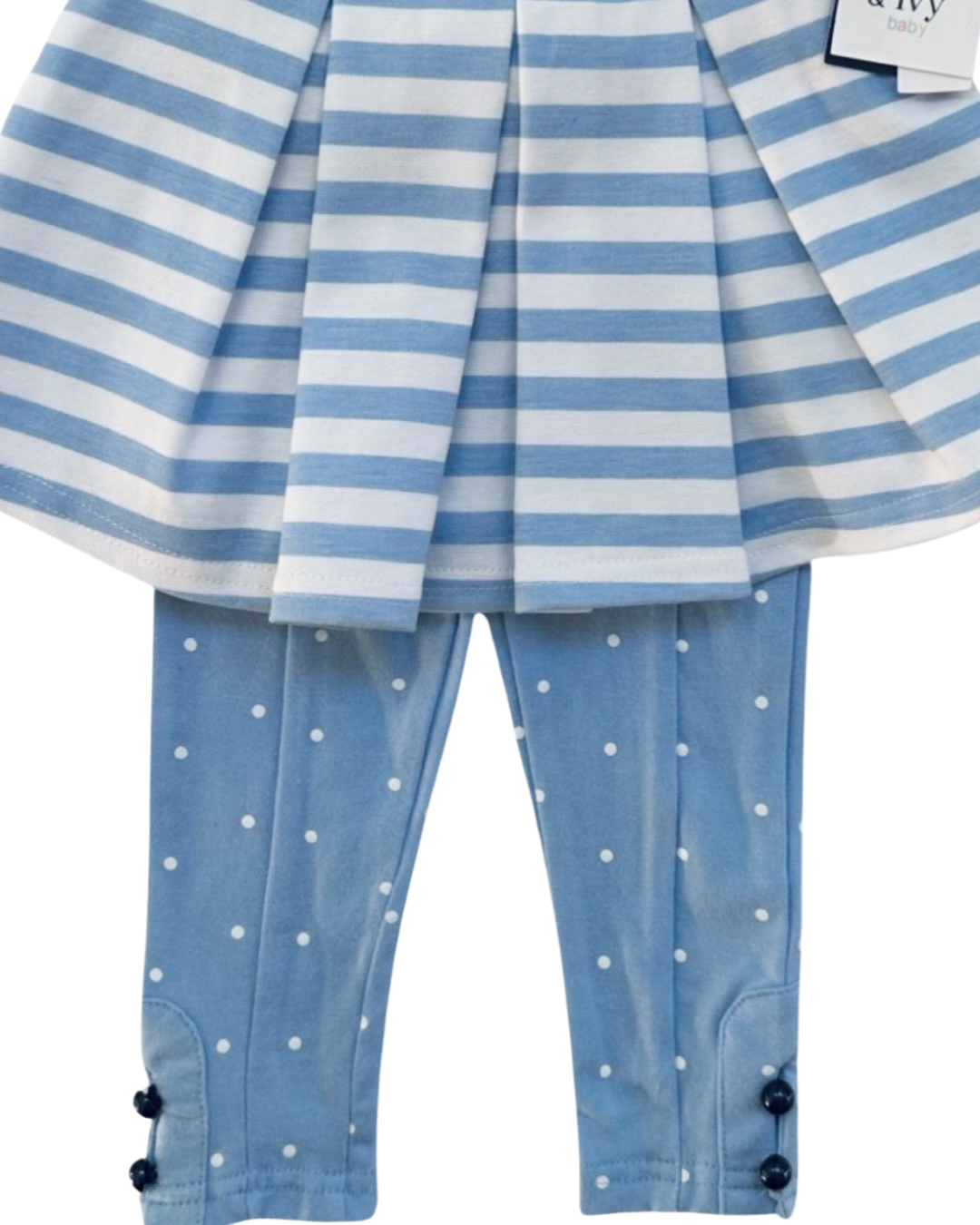 9M Baby Girl Crown & Ivy Blue Striped Long Sleeve Top with Matching Leggings Outfit