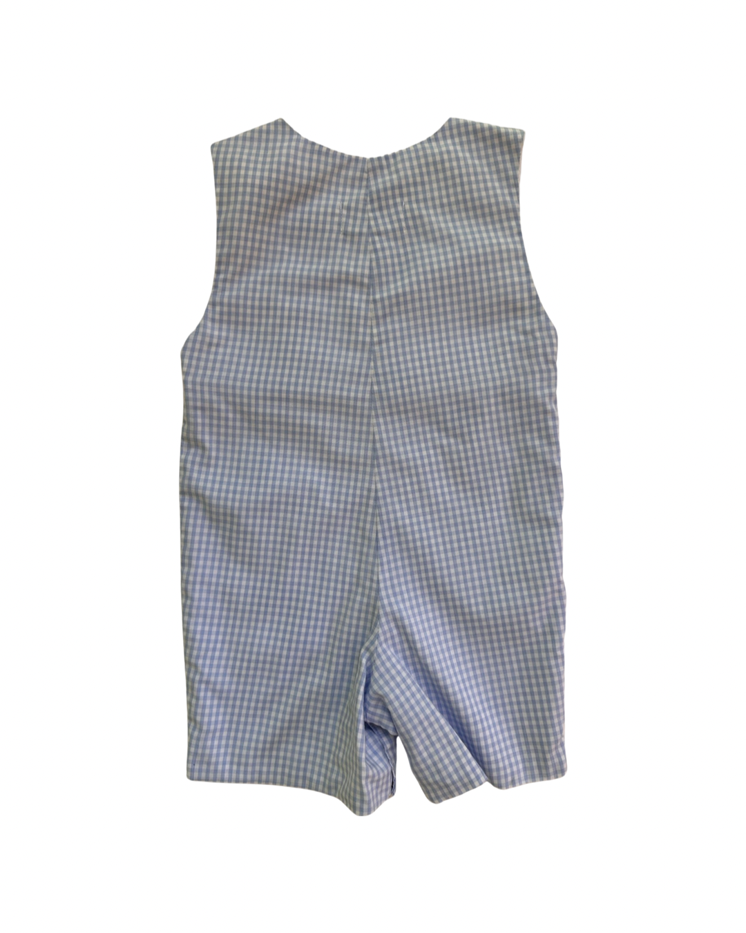 2T Toddler Boy Blue Gingham Foxy & Bear Smocked Bulldog Romper