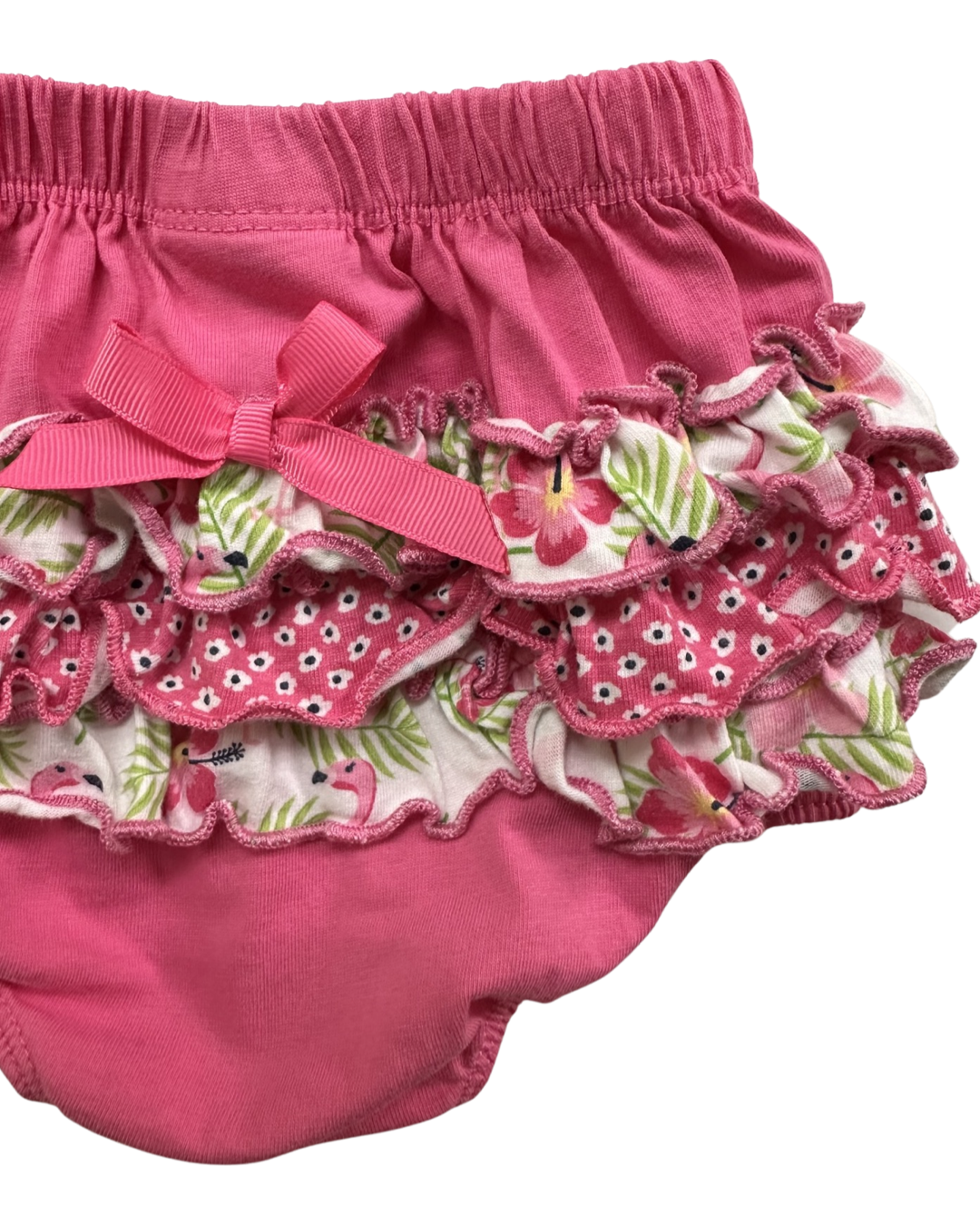 18M Baby Girl Nannette Baby Pink Flamingo Pinafore Top with Rufflebutt Bloomers