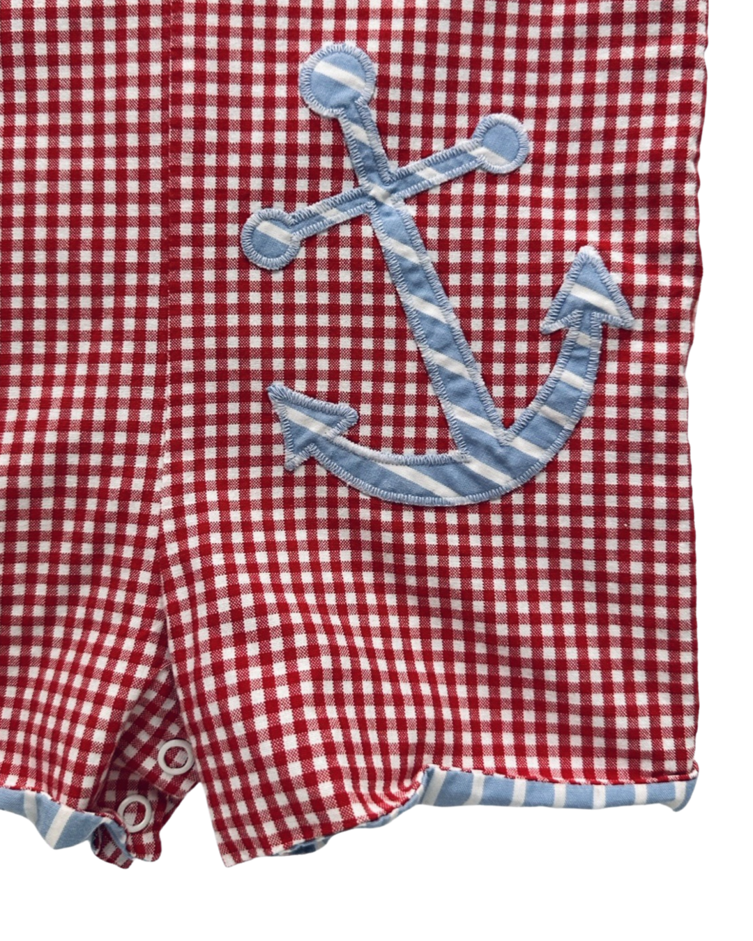 12M Baby Boy Kelly’s Kids Red Gingham Reversible Anchor Romper