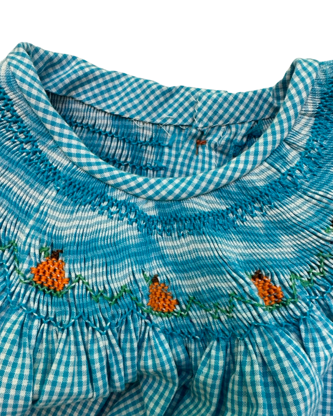 12M Baby Girl Blue Gingham Smocked Pumpkin Dress