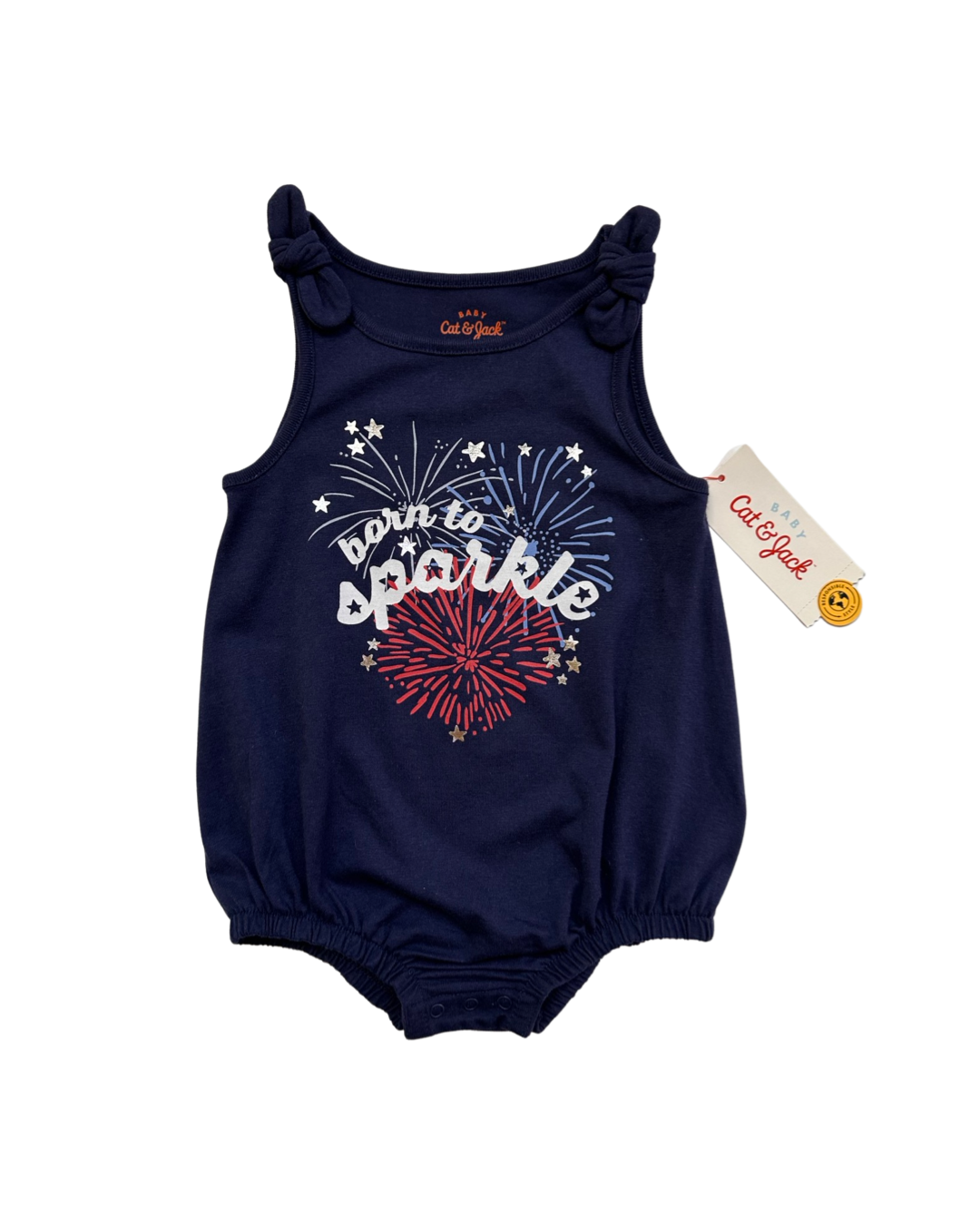 12M Baby Girl Born to Sparkle Patriotic Cat & Jack Dress and Bubble Set