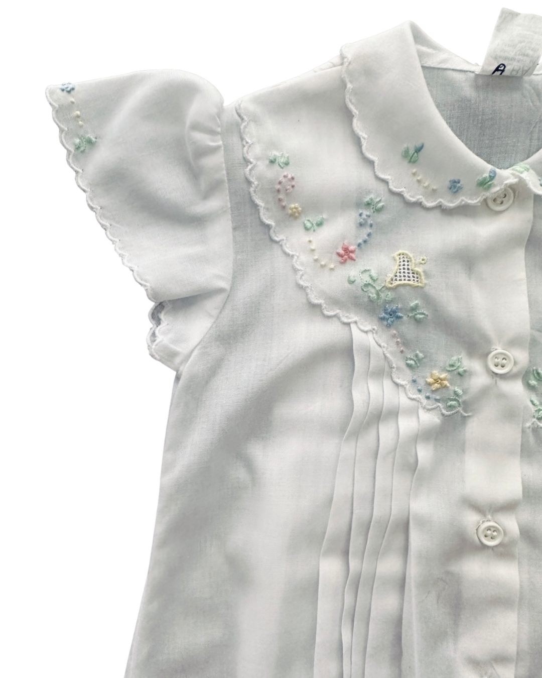 3-6M Baby Girl White Vintage Hand Embroidered Bubble