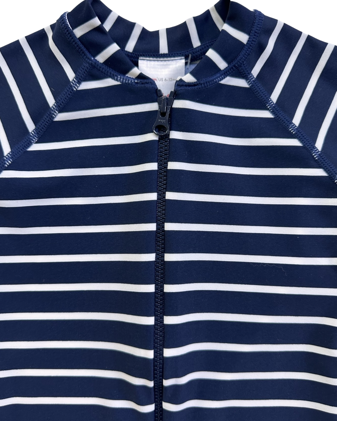 6M-12M Baby Boy Hanna Andersson Navy / White Striped RashGuard Swim Suit & Matching Sun Hat
