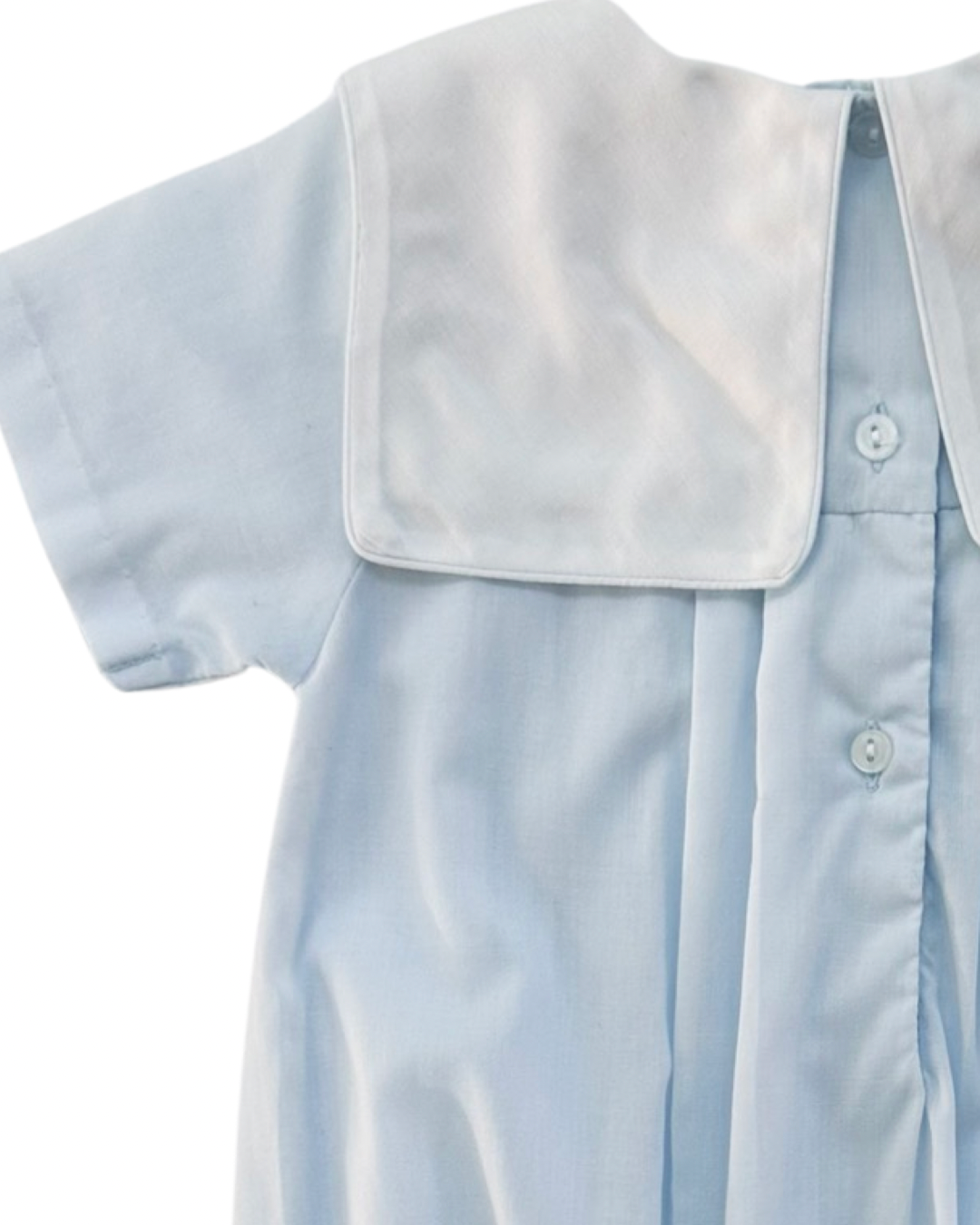 6M Baby Boy Classic Petit Ami Light Blue Bubble with Embroidered Train Collar