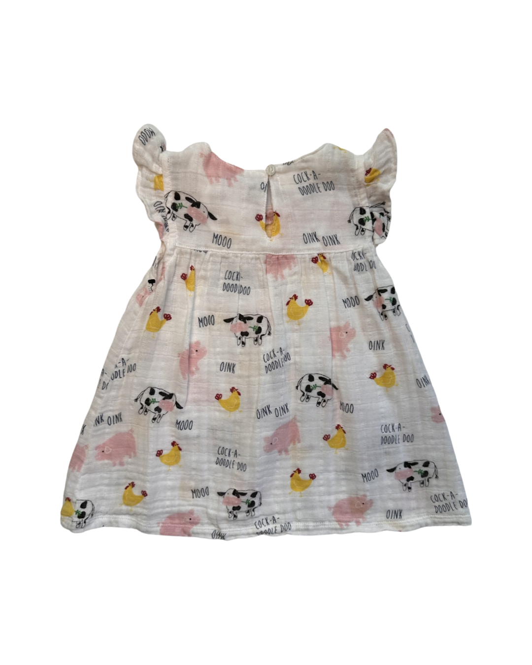 9M Baby -12M Baby Girl Mud Pie Farm Animal Muslin Dress w/ Bloomers