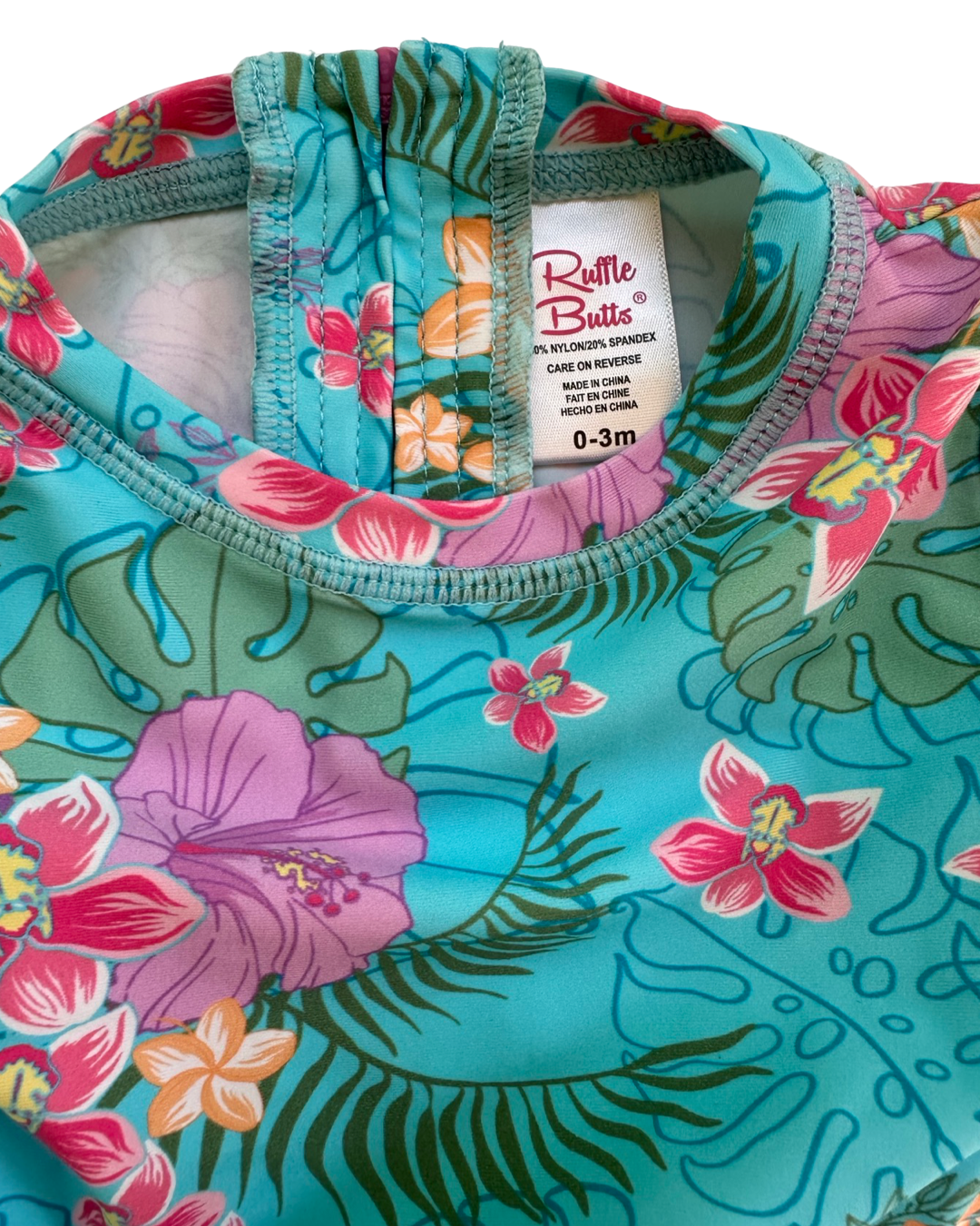 0-3M Baby Girl Hawaiian Print Rufflebutts RashGuard Swim Suit