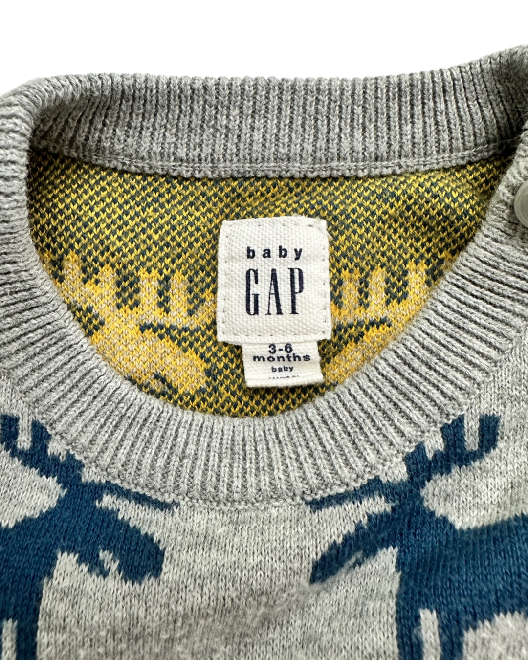 3-6M Baby Boy Baby Gap Gray Reindeer Sweater Romper