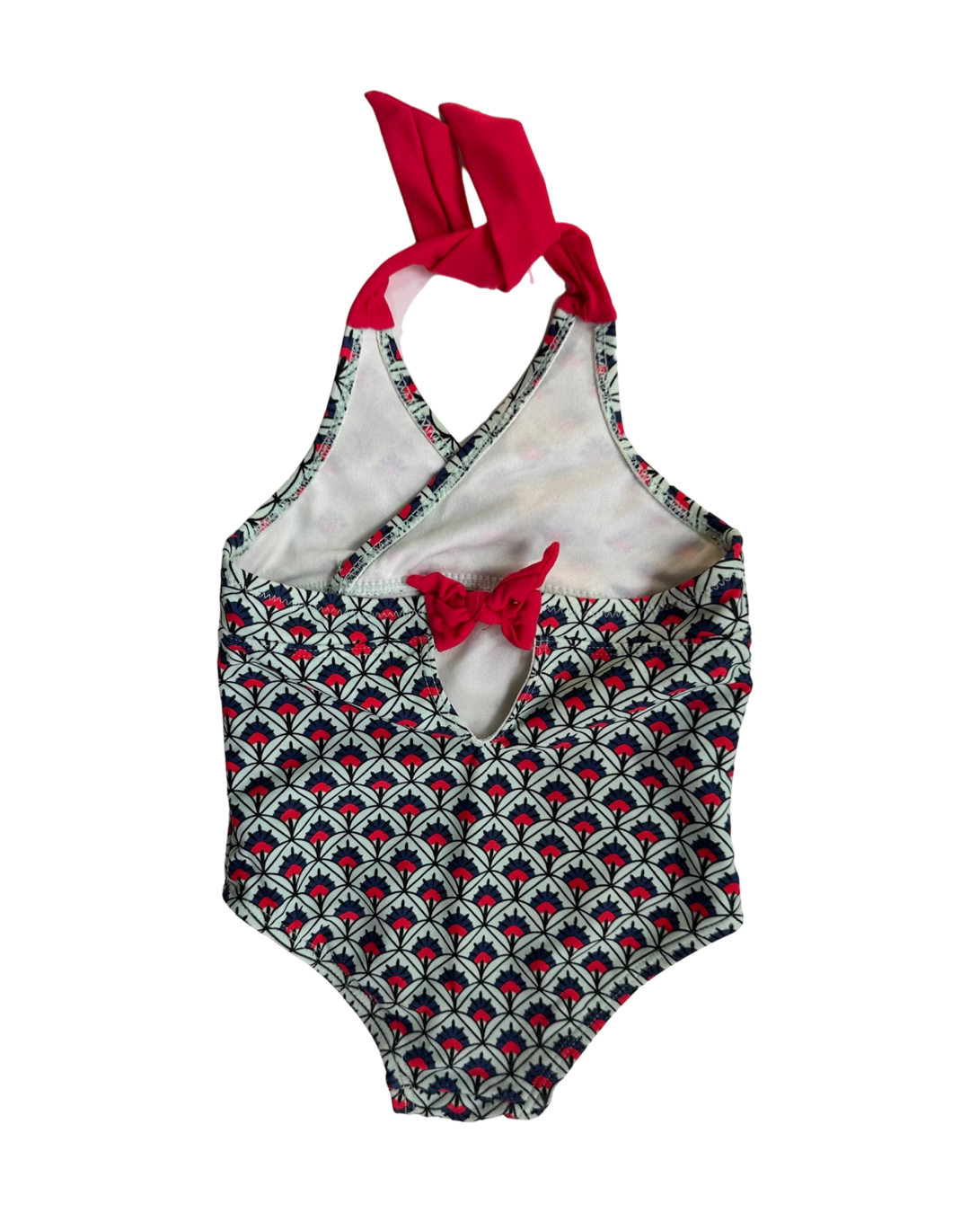 2T Toddler Girl Tea Collection  Red / Aqua Geometric One Piece Swim Suit