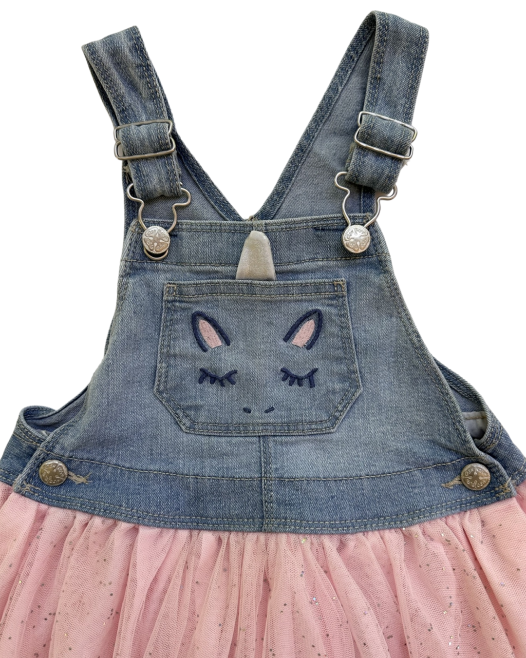 4T Toddler Girl OshKosh B’Gosh Unicorn Denim Pink Tulle Overall Dress