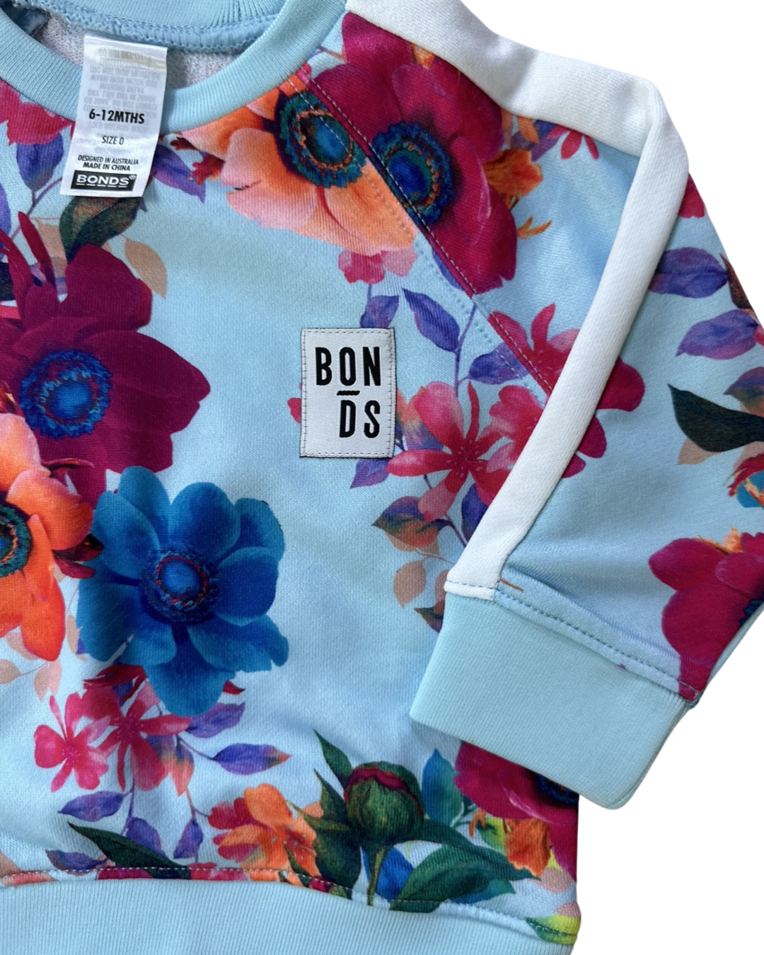 6-12M Baby Girl Size 0 Bonds Wondersuit Blue Floral Jogger Set Sweatshirt & Joggers