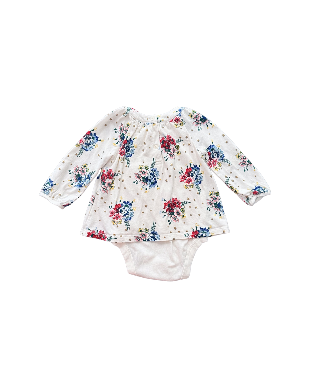 6-12M Baby Girl Baby Gap Floral Star Long Sleeve Onesie Dress