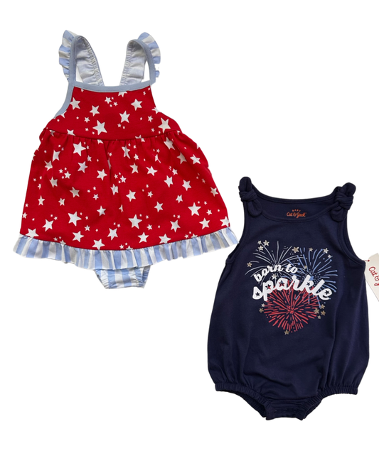 12M Baby Girl Born to Sparkle Patriotic Cat & Jack Dress and Bubble Set