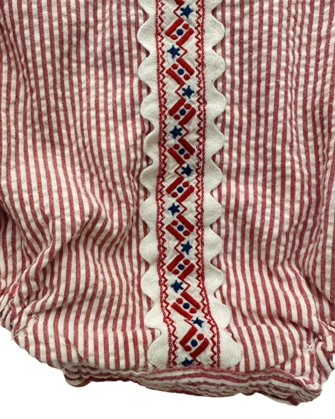 18M-24M Baby Girl Red Seersucker Bubble with Star and Flag Ric Rac Detail