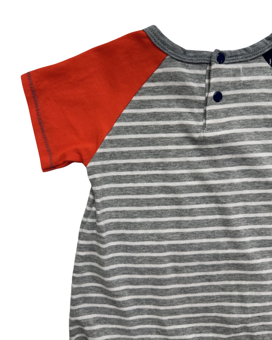 12M-18M Baby Boy MudPie “Yay It’s My Day” Gray Striped Romper