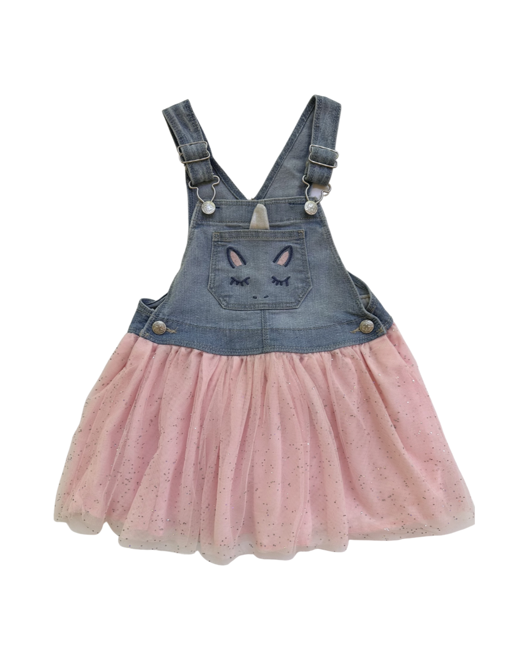 4T Toddler Girl OshKosh B’Gosh Unicorn Denim Pink Tulle Overall Dress