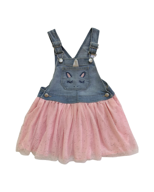 4T Toddler Girl OshKosh B’Gosh Unicorn Denim Pink Tulle Overall Dress