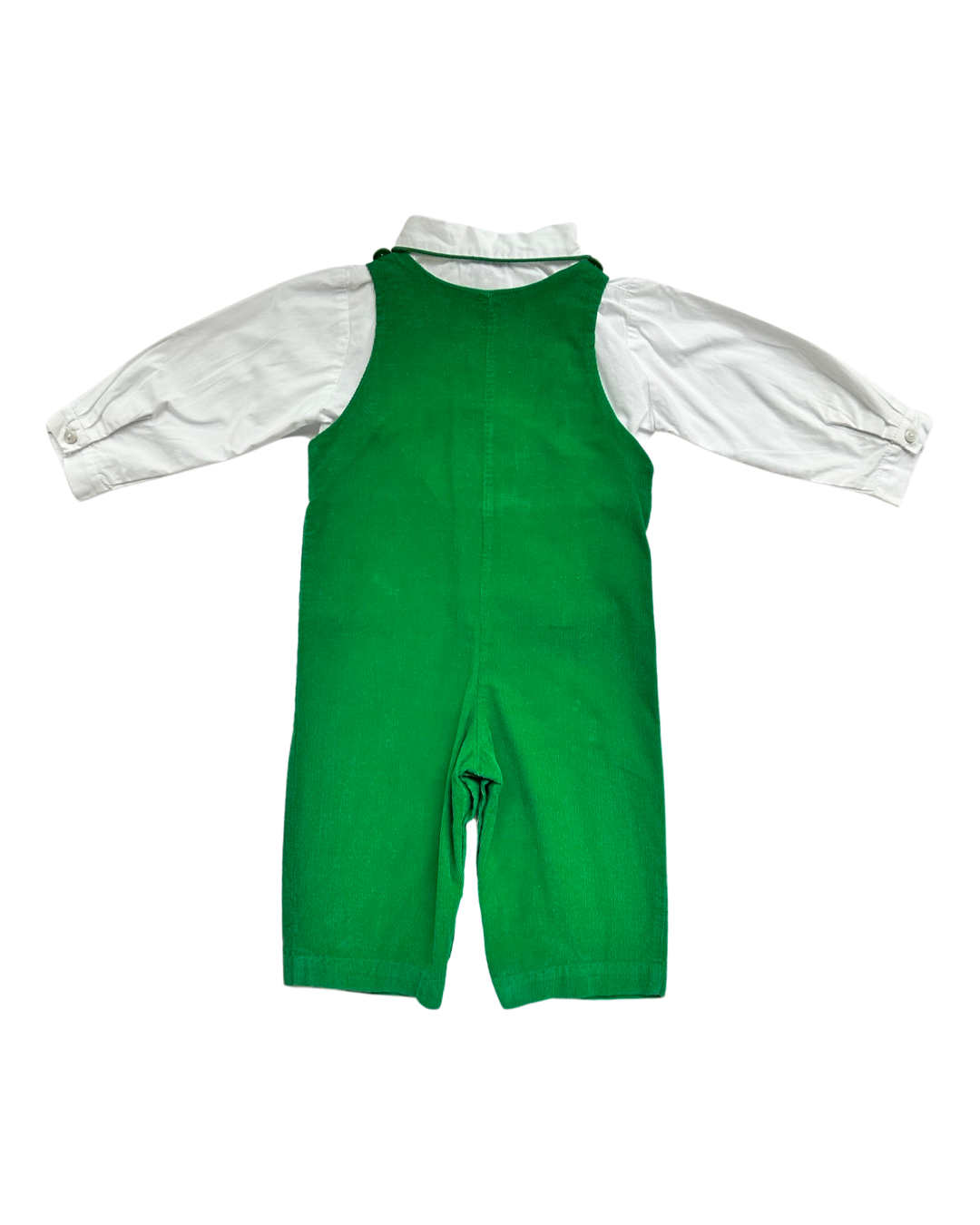 12M Baby Boy Vive La Fete Green Smocked Overall Corduroy Longall with Undershirt