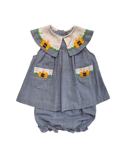 6-9M Baby Girl Blue Butterfly Seersucker Dress with Matching Bloomers