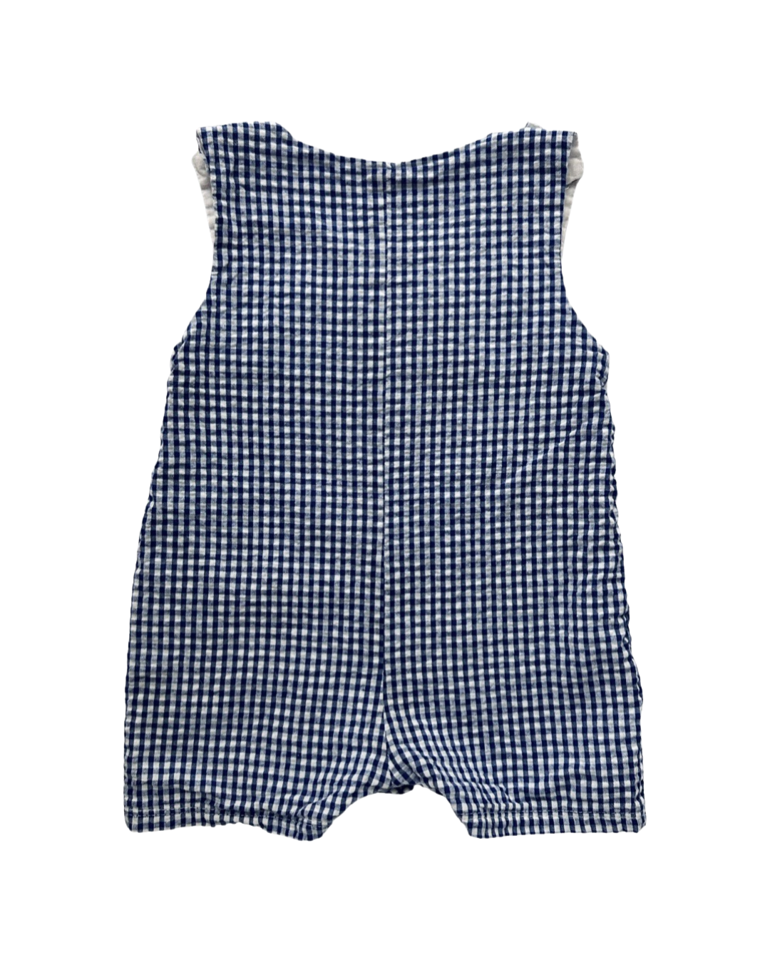 6-12M Baby Boy XS Blue Gingham American Flag Embroidered Shortie Romper
