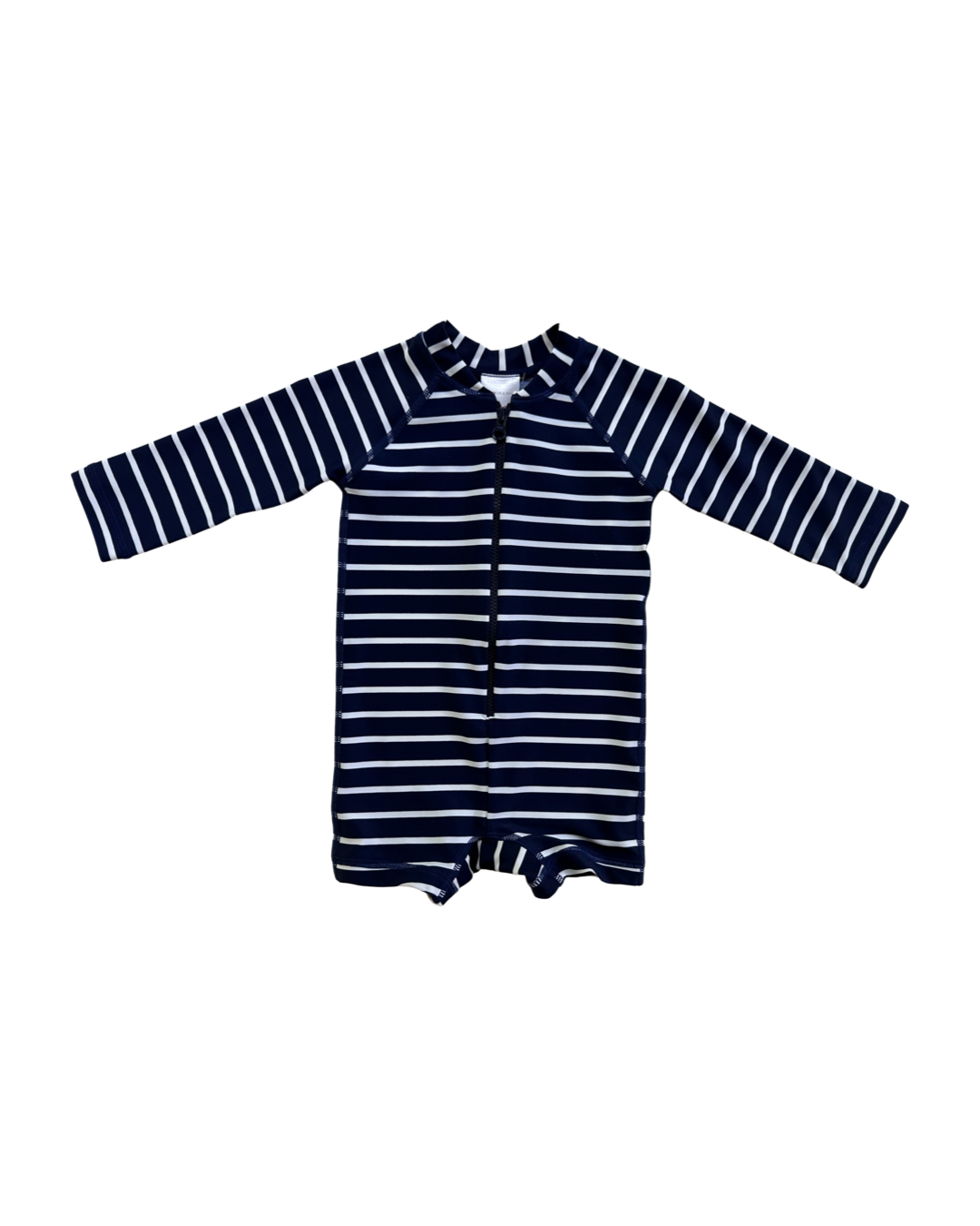 6M-12M Baby Boy Hanna Andersson Navy / White Striped RashGuard Swim Suit & Matching Sun Hat