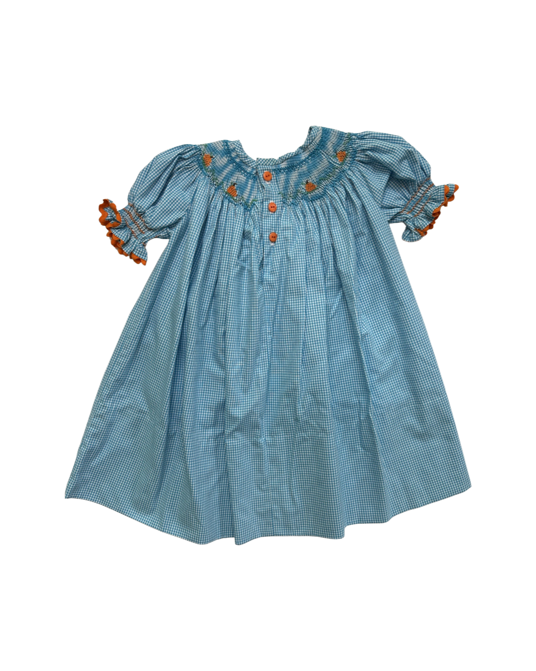12M Baby Girl Blue Gingham Smocked Pumpkin Dress