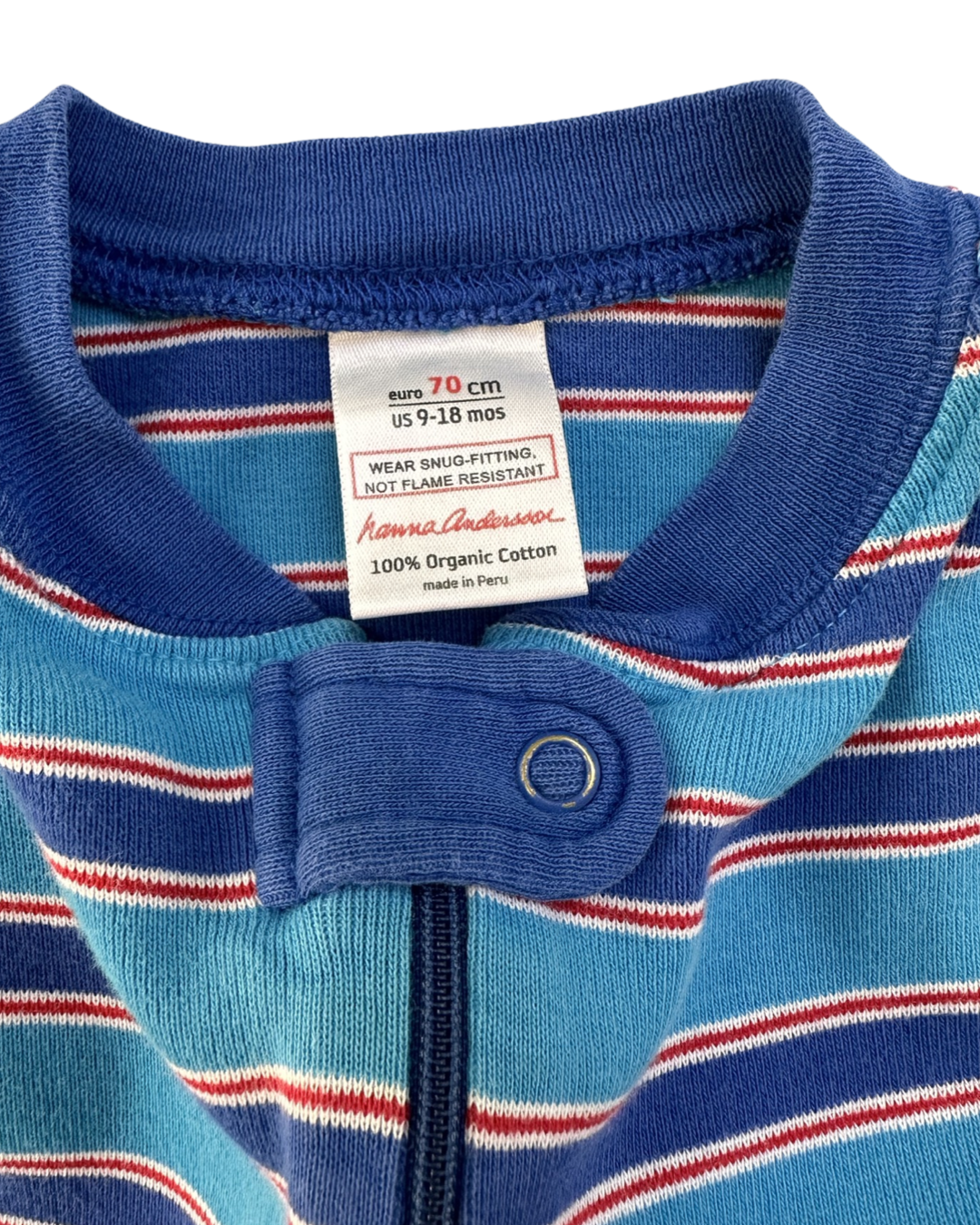 9M-18M Baby Boy Hanna Andersson Organic Cotton Blue Striped Zippered Sleeper PJs