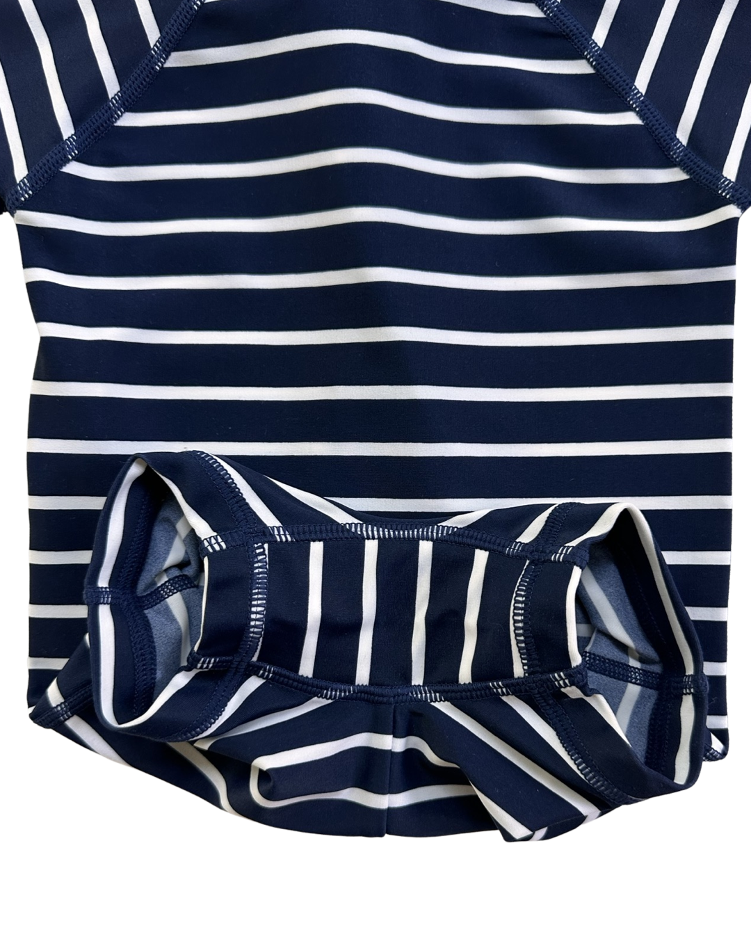 6M-12M Baby Boy Hanna Andersson Navy / White Striped RashGuard Swim Suit & Matching Sun Hat