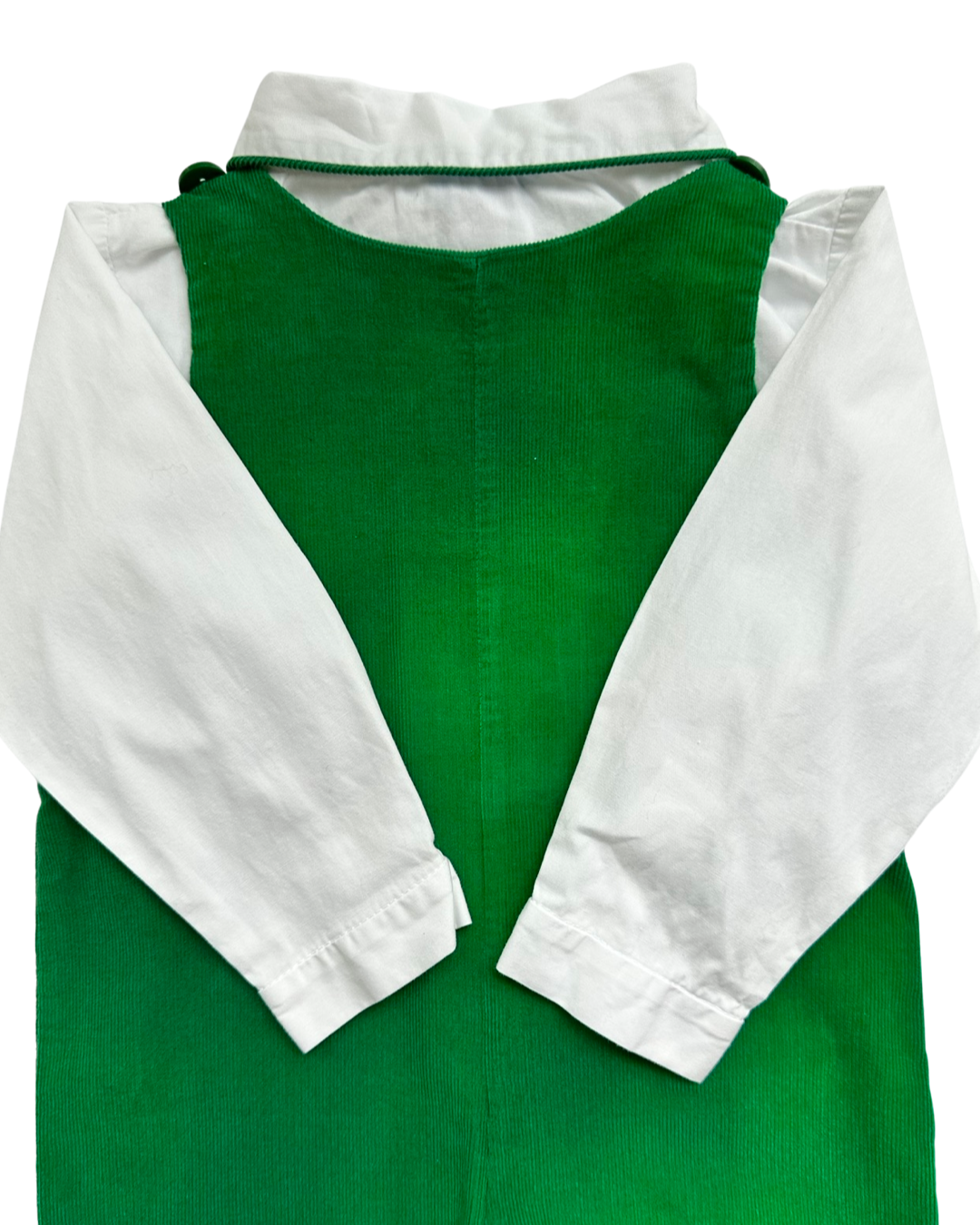 12M Baby Boy Vive La Fete Green Smocked Overall Corduroy Longall with Undershirt