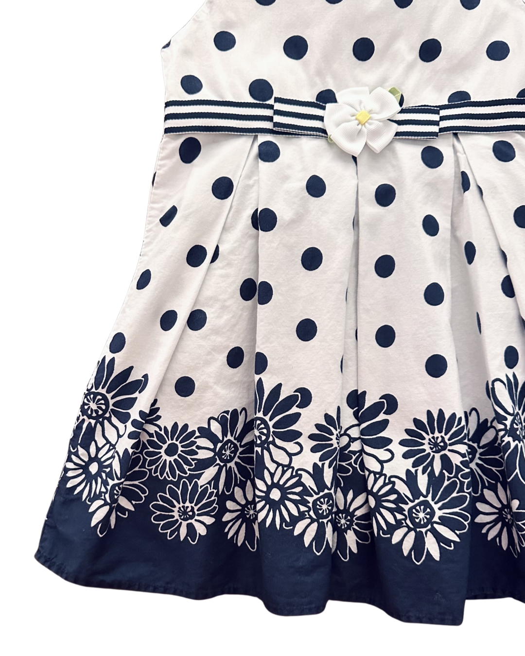 2T Toddler Girl Youngland Navy / White Floral Polkadot Dress