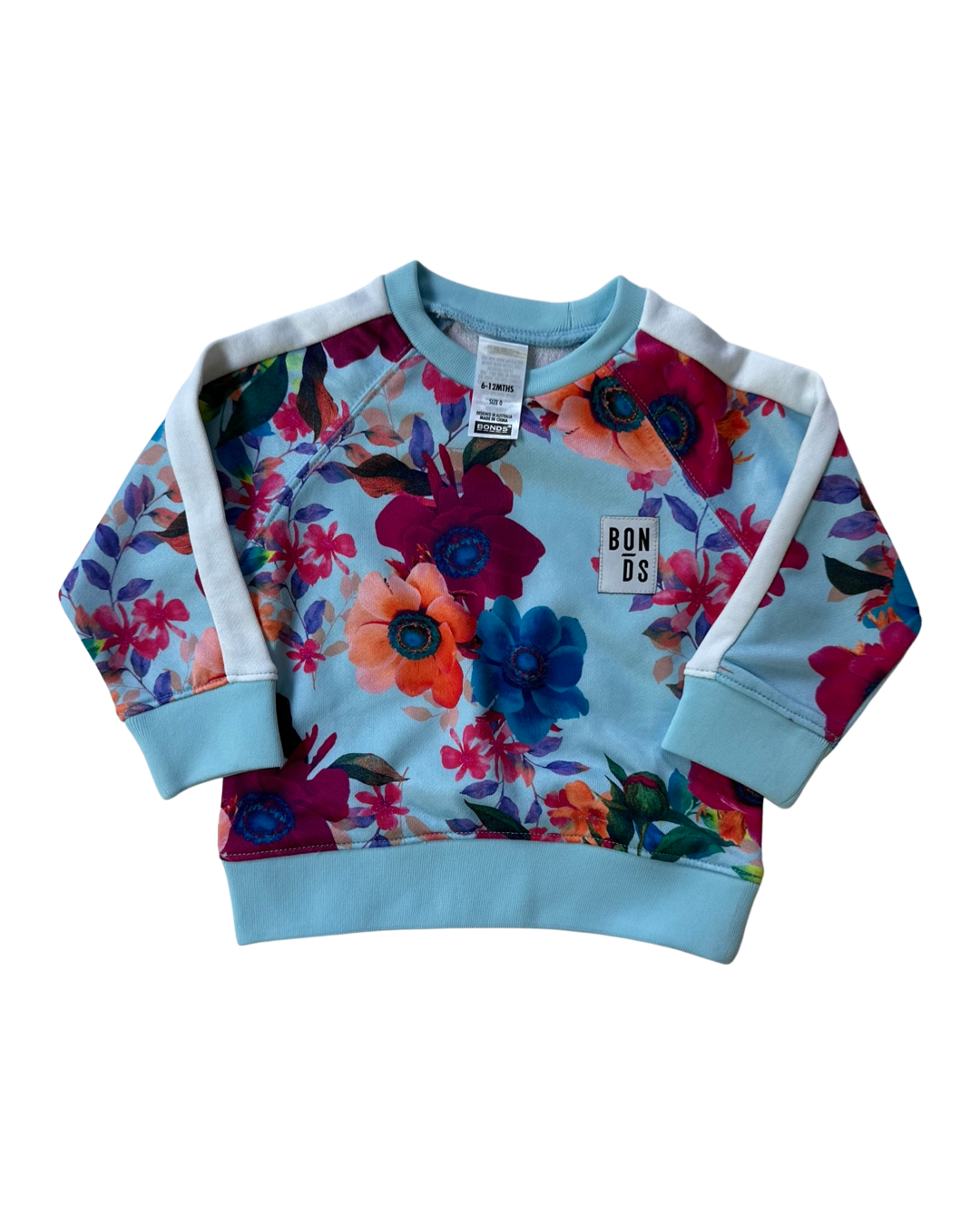 6-12M Baby Girl Size 0 Bonds Wondersuit Blue Floral Jogger Set Sweatshirt & Joggers