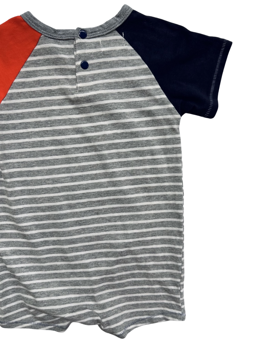 12M-18M Baby Boy MudPie “Yay It’s My Day” Gray Striped Romper