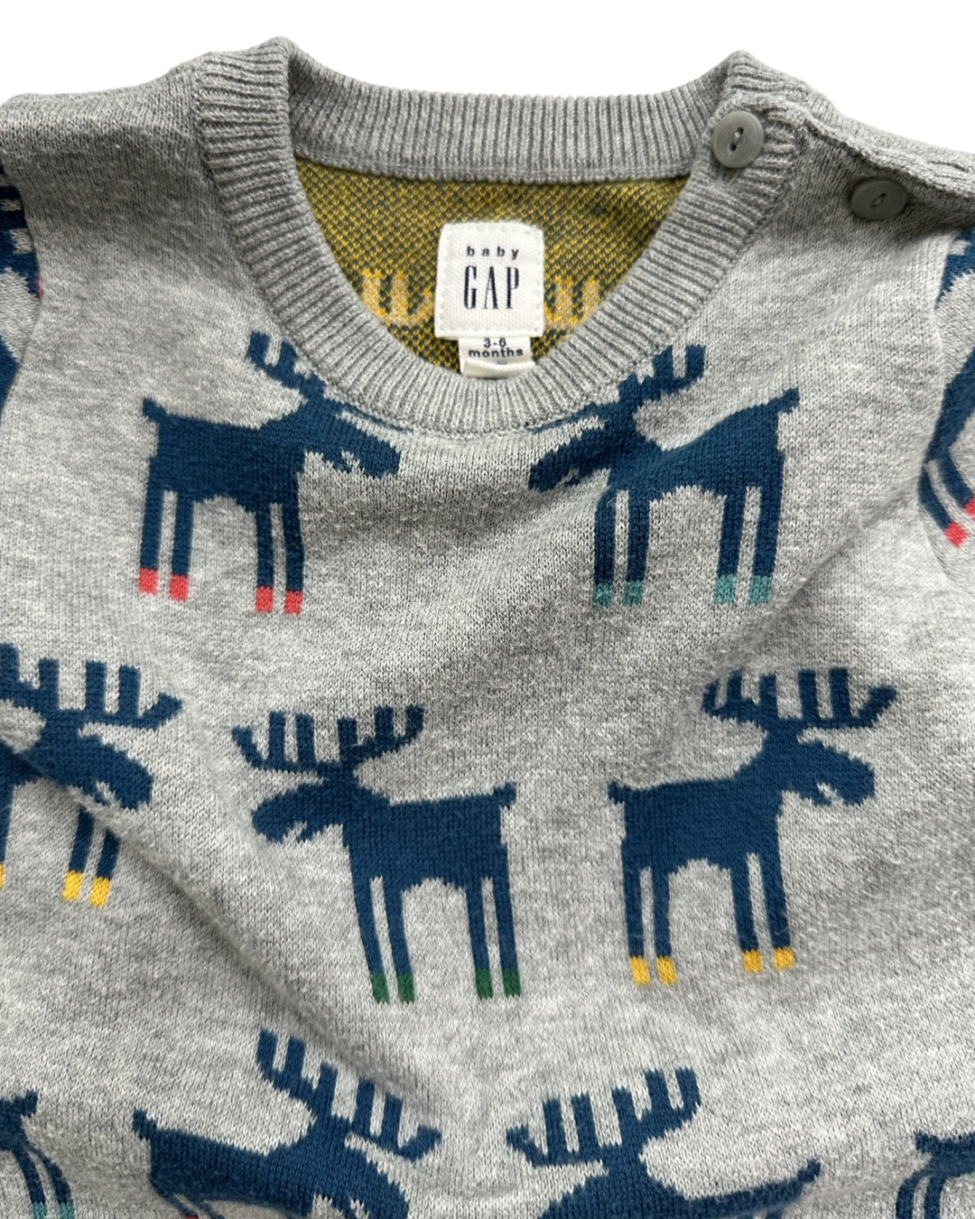 3-6M Baby Boy Baby Gap Gray Reindeer Sweater Romper