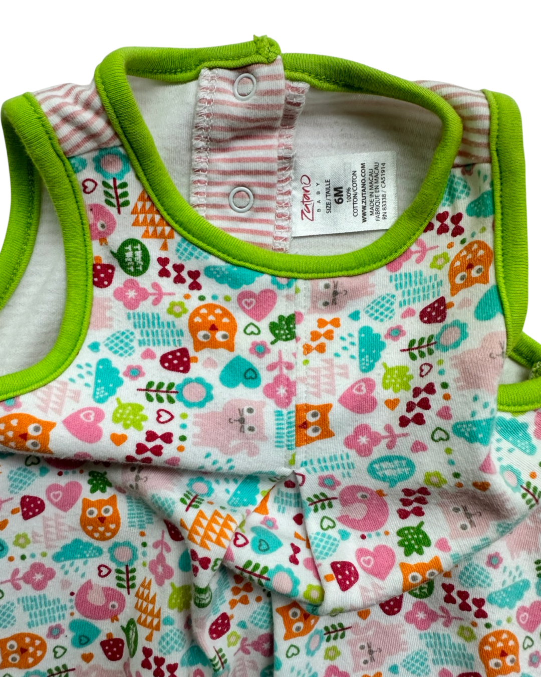 6M Baby Girl Zutano Vintage Cat Owl Bird Onesie Dress