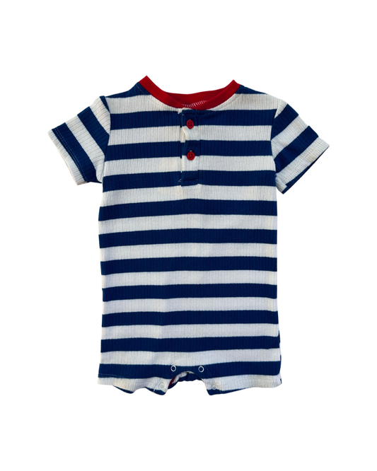 6-9M Baby Boy ChickPea Blue / White Striped Romper