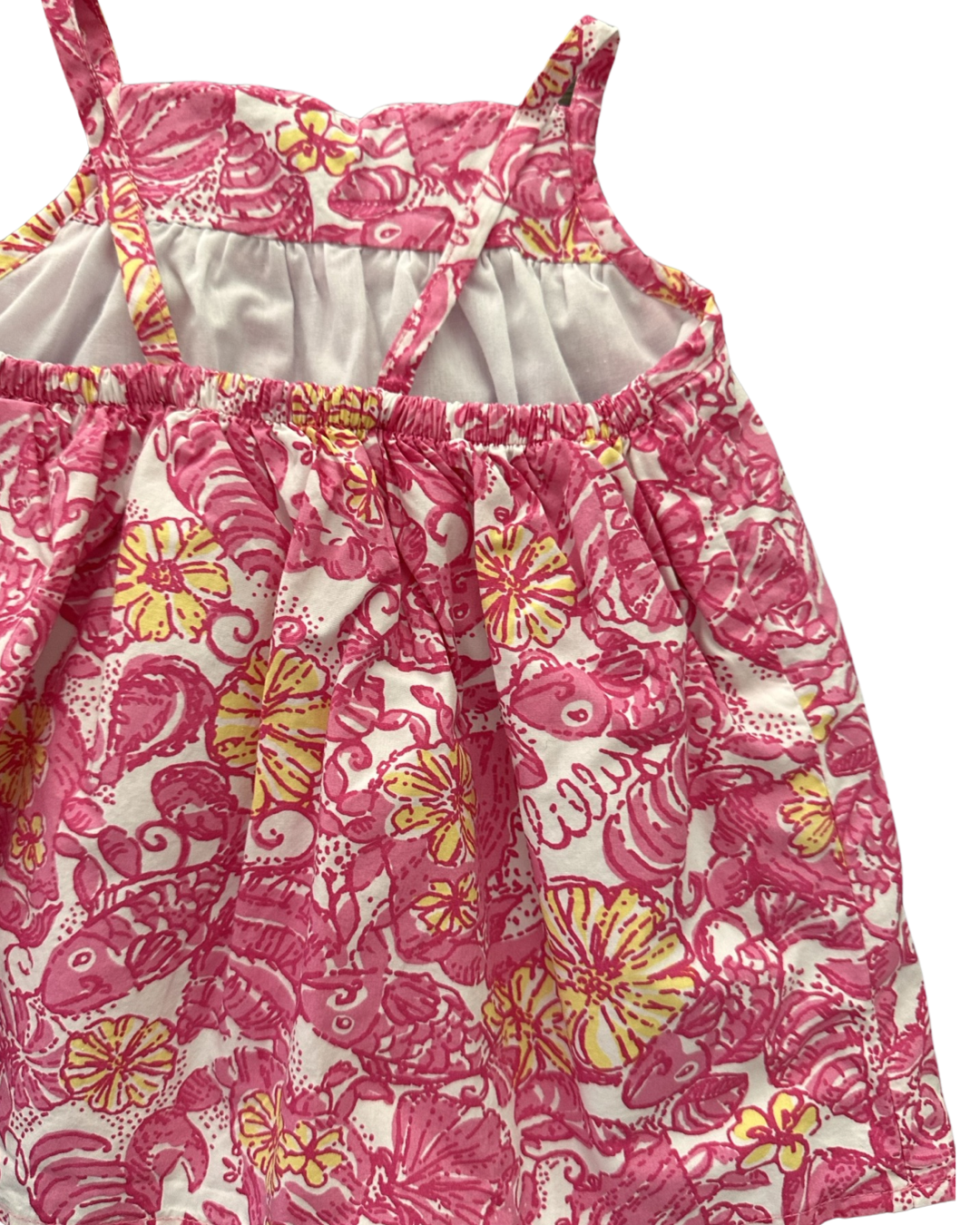 6-12M Baby Girl Lilly Pulitzer Smocked Pink Crab / Seashell / Fish Dress with Bloomers